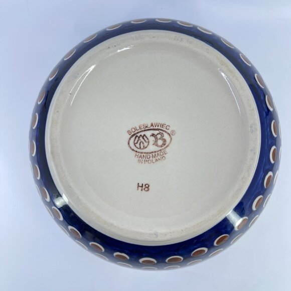 vintage boleslawiec polish pottery mixing bowl "peacock eye" pattern handcrafted - Picture 4 of 5